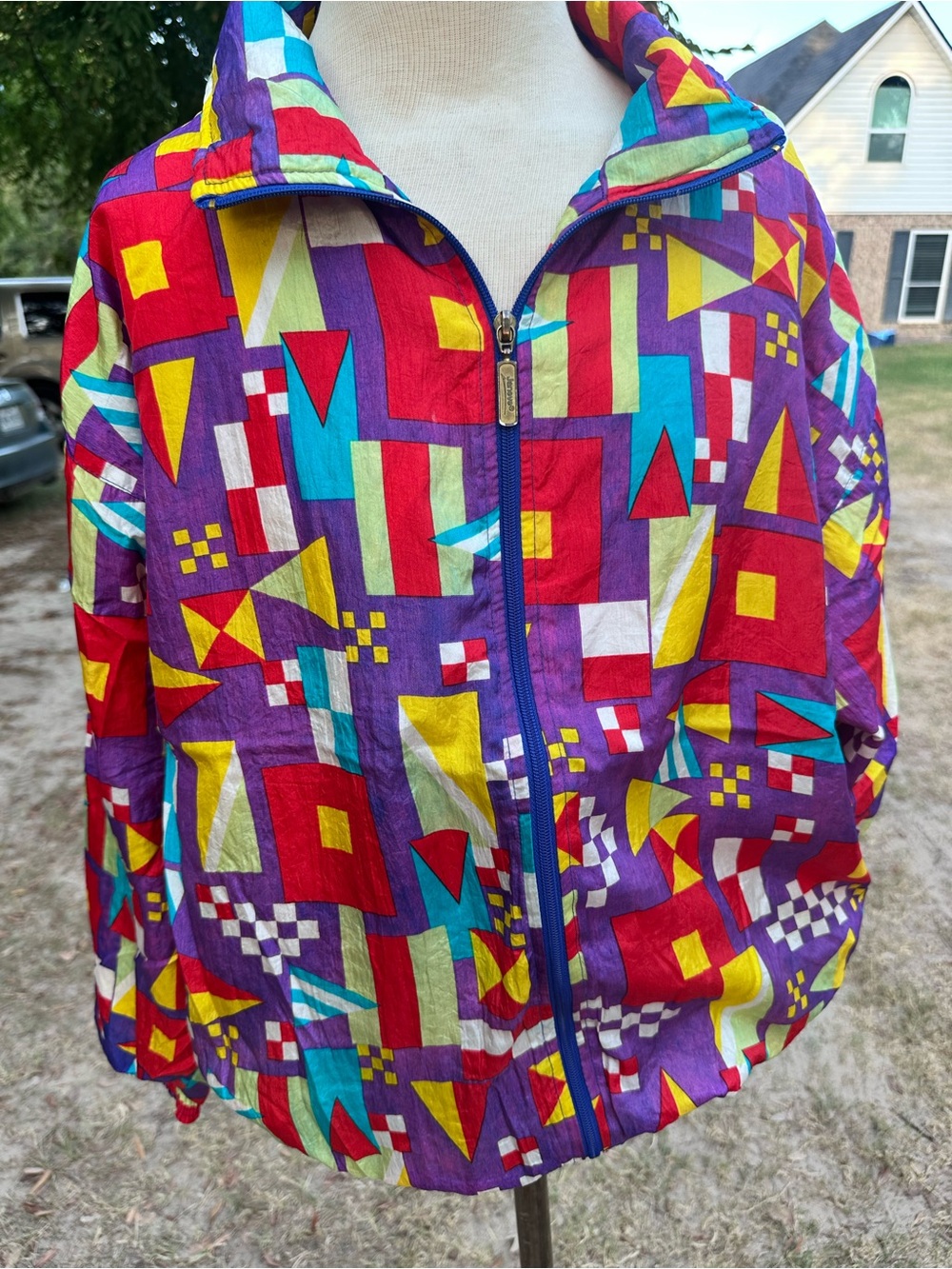 Vintage Janeve Colorful Geometric Windbreaker Jacket Women’s Large